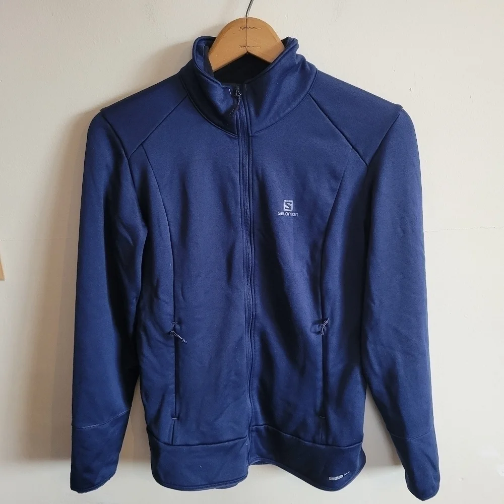 Salomon Full Zip Sweatshirt Fleece Lined Blue Long Sleeve M Medium